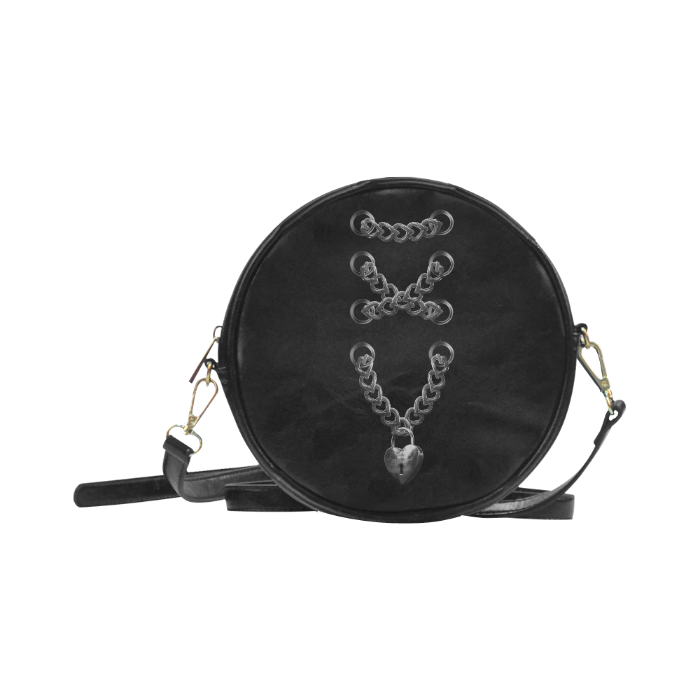 Silver Chain Lock Lacing Love Heart s Round Sling Bag (Model 1647)