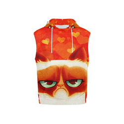 Funny Cat and Hearts All Over Print Sleeveless Hoodie for Kid (Model H15)