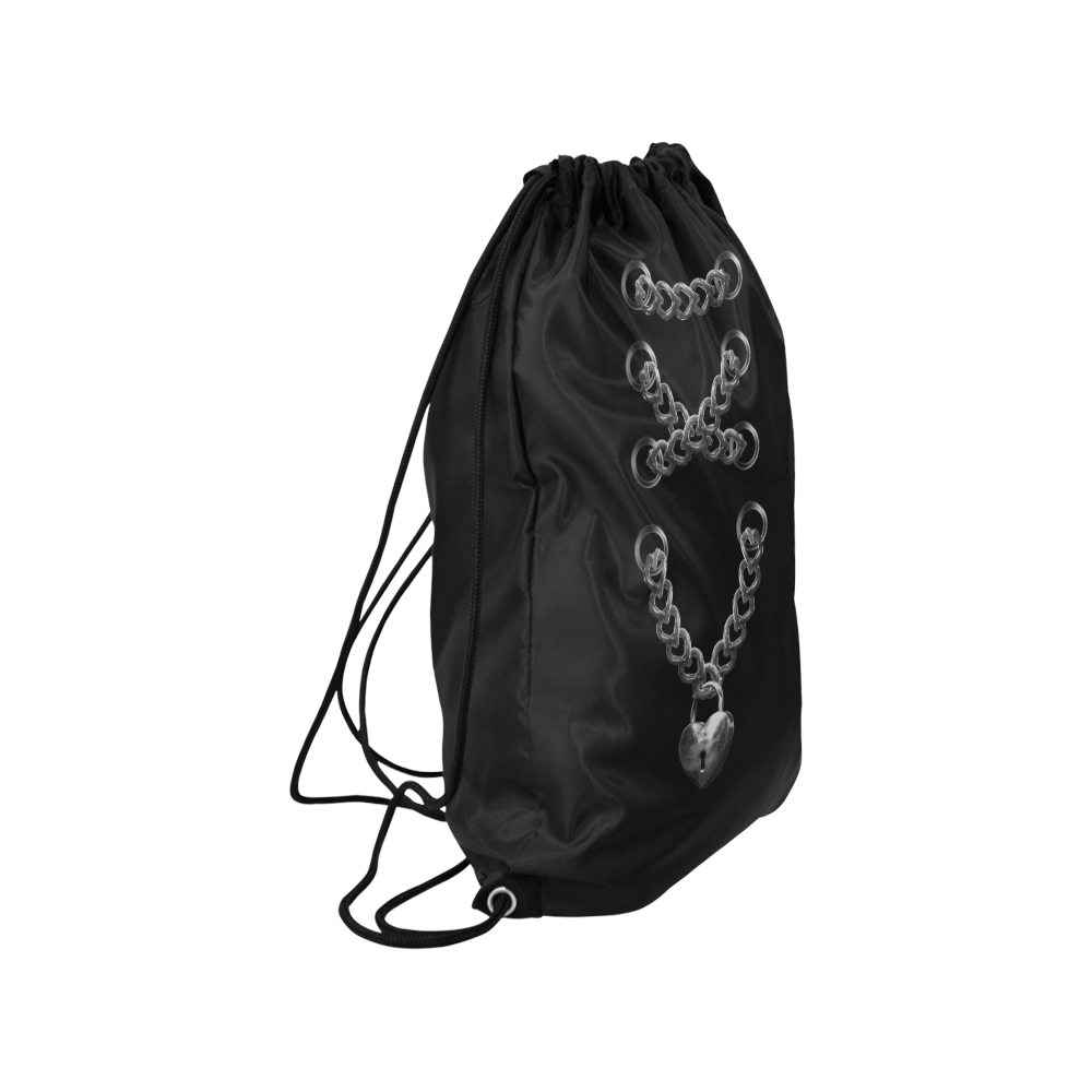 Silver Chain Lock Lacing Love Heart s Small Drawstring Bag Model 1604 (Twin Sides) 11"(W) * 17.7"(H)