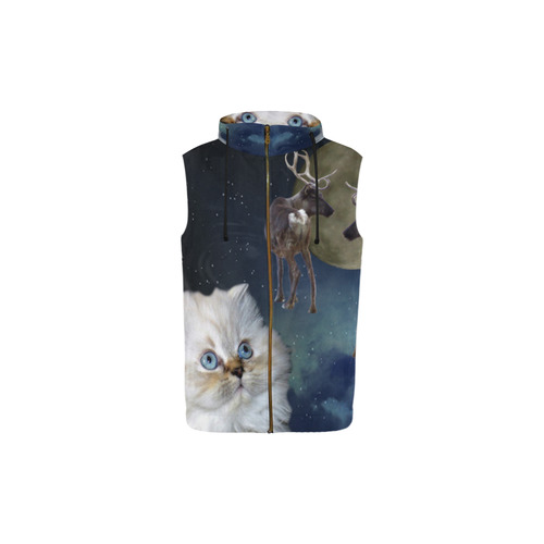 Cat and Reindeers All Over Print Sleeveless Zip Up Hoodie for Kid (Model H16)