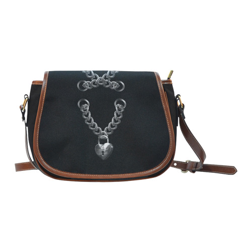Silver Chain Lock Lacing Love Heart s Saddle Bag/Small (Model 1649)(Flap Customization)