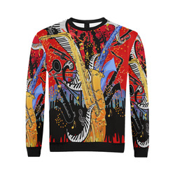 Mens Sweatshirt Saxophone Jazz Music Print All Over Print Crewneck Sweatshirt for Men/Large (Model H18)