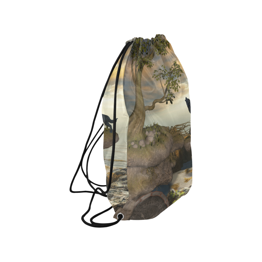 The lonely wolf on a flying rock Medium Drawstring Bag Model 1604 (Twin Sides) 13.8"(W) * 18.1"(H)