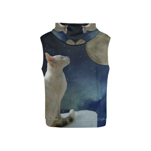 Cat and Moon All Over Print Sleeveless Hoodie for Kid (Model H15)