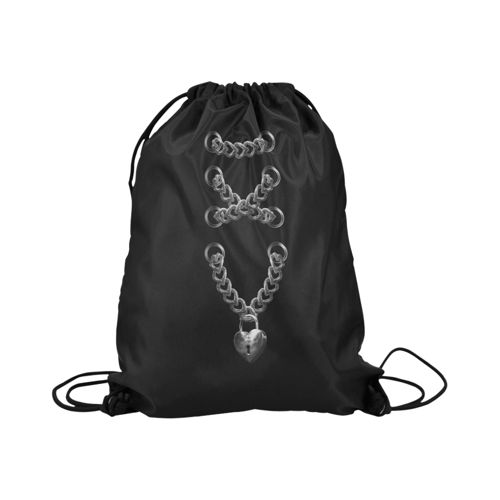 Silver Chain Lock Lacing Love Heart s Large Drawstring Bag Model 1604 (Twin Sides)  16.5"(W) * 19.3"(H)