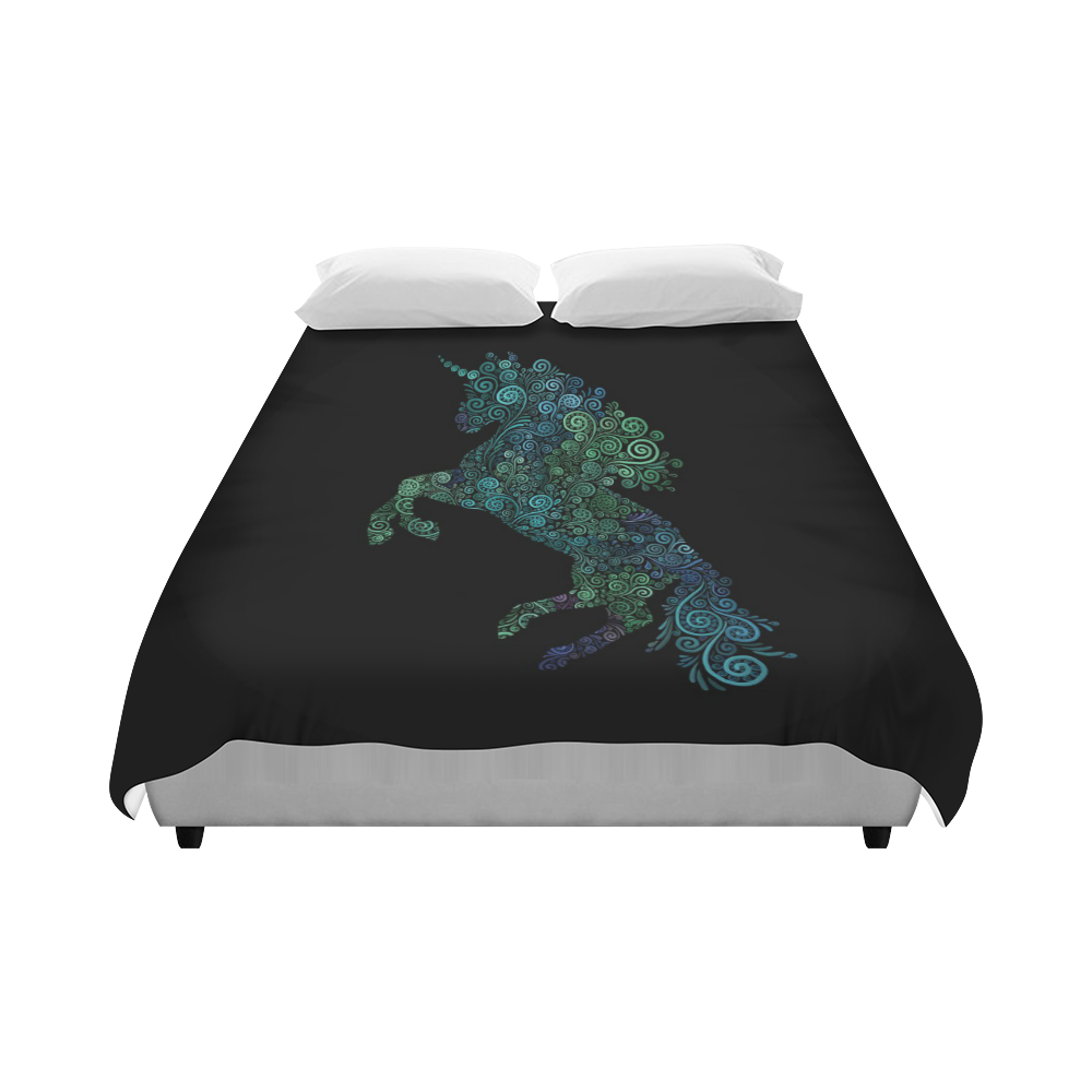 3D Psychedelic Unicorn blue and green Duvet Cover 86"x70" ( All-over-print)