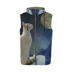 Cat and Moon All Over Print Sleeveless Zip Up Hoodie for Men (Model H16)