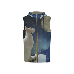 Cat and Moon All Over Print Sleeveless Zip Up Hoodie for Women (Model H16)