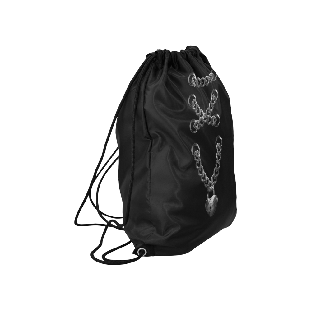 Silver Chain Lock Lacing Love Heart s Large Drawstring Bag Model 1604 (Twin Sides)  16.5"(W) * 19.3"(H)