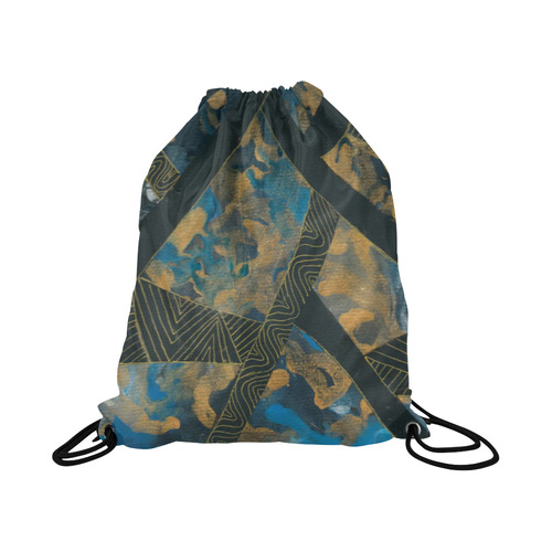 Blue Black and gold abstract Large Drawstring Bag Model 1604 (Twin Sides)  16.5"(W) * 19.3"(H)