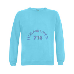 I LIVE AND LOVE IN 716 on Sky Blue Gildan Crewneck Sweatshirt(NEW) (Model H01)
