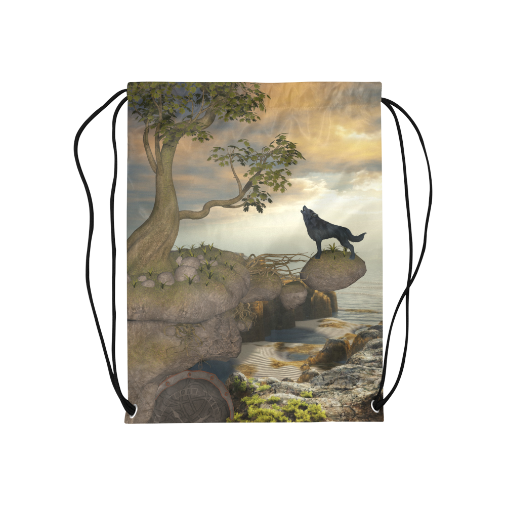 The lonely wolf on a flying rock Medium Drawstring Bag Model 1604 (Twin Sides) 13.8"(W) * 18.1"(H)