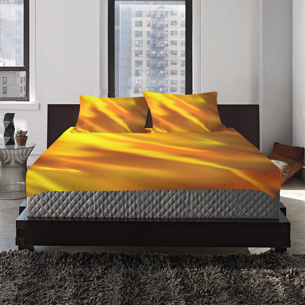 Golden solar flare pattern 3-Piece Bedding Set