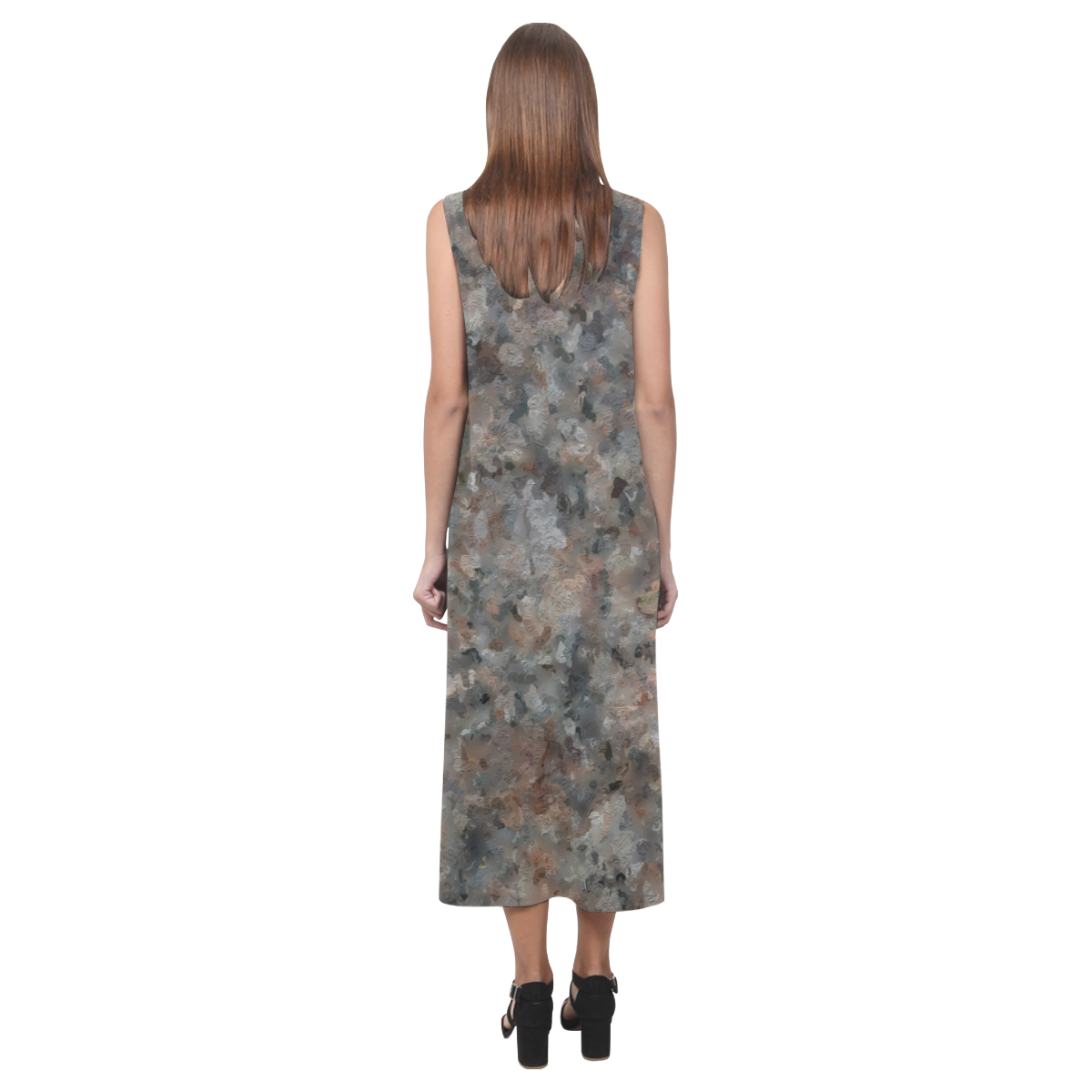 Gray and Pink Granite Phaedra Sleeveless Open Fork Long Dress (Model D08)