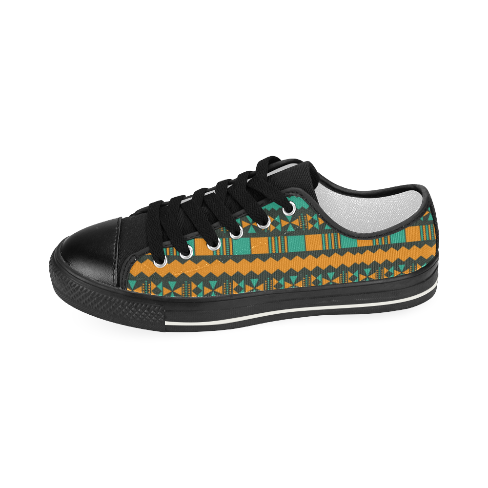 Green and Yellow Aztec Tribal Women's Classic Canvas Shoes (Model 018)
