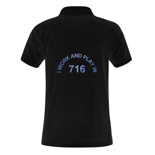 I WORK AND PLAY  IN 716 on Black Men's Polo Shirt (Model T24)