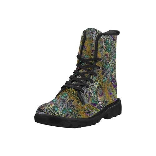 Abstract Neon Flower Print Boots Martin Boots for Women (Black) (Model 1203H)