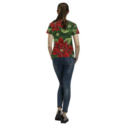 Elegant Christmas Poinsettia All Over Print T-Shirt for Women (USA Size) (Model T40)