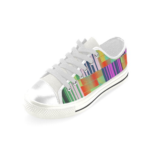 Vertical and horizontal stripes Low Top Canvas Shoes for Kid (Model 018)