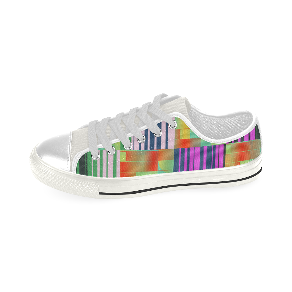 Vertical and horizontal stripes Low Top Canvas Shoes for Kid (Model 018)