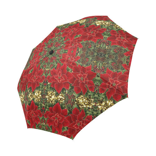 Red & Gold Poinsettia Pattern Auto-Foldable Umbrella (Model U04)