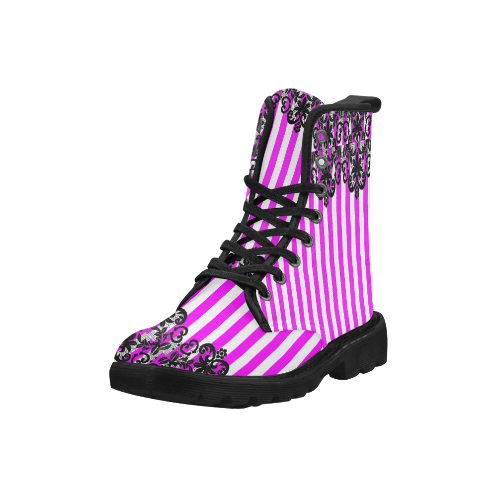VSPinkStripeLaceIII Pattern Martin Boots for Women (Black) (Model 1203H)