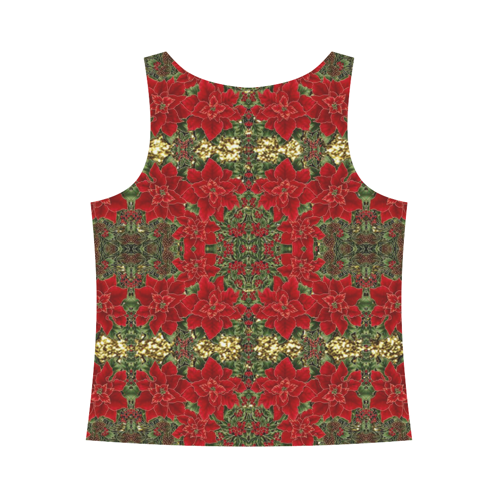 Red & Gold Poinsettia Pattern All Over Print Tank Top for Women (Model T43)