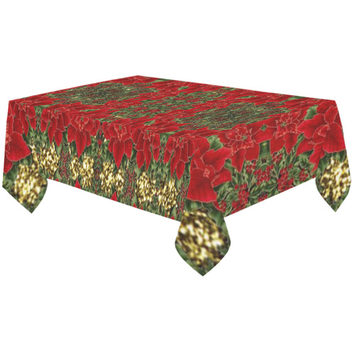 Red & Gold Poinsettia Pattern Cotton Linen Tablecloth 60"x120"