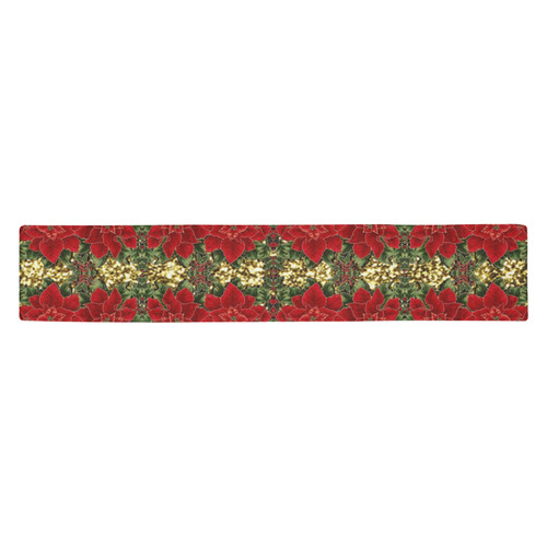 Red & Gold Poinsettia Pattern Table Runner 14x72 inch