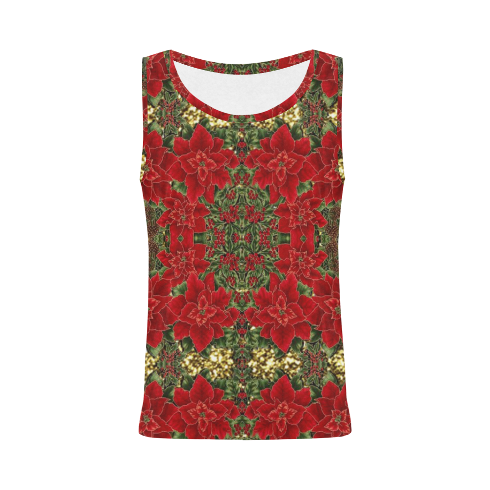 Red & Gold Poinsettia Pattern All Over Print Tank Top for Women (Model T43)