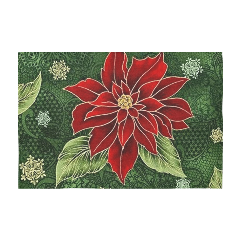 Elegant Christmas Poinsettia Cotton Linen Tablecloth 60" x 90"