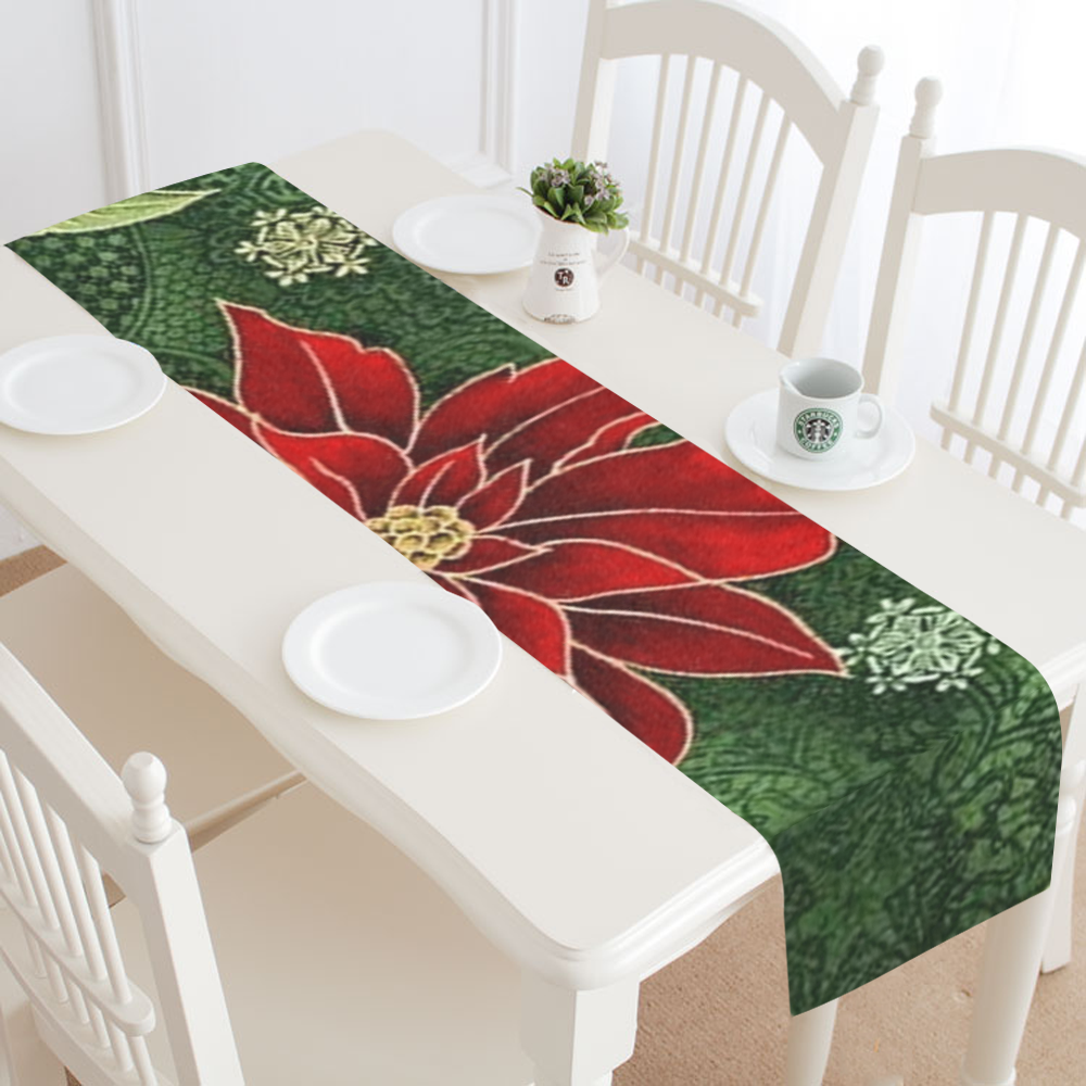 Elegant Christmas Poinsettia Table Runner 14x72 inch