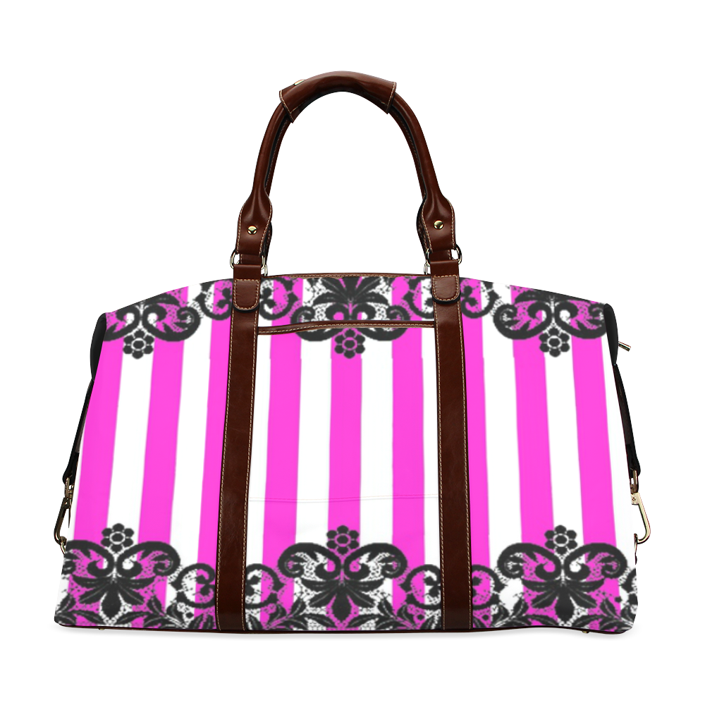 VSPinkStripeLaceIII Pattern Classic Travel Bag (Model 1643) Remake