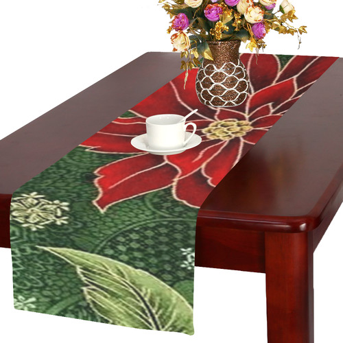 Elegant Christmas Poinsettia Table Runner 16x72 inch