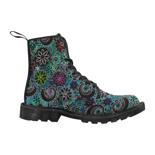 Hot Print Boots Neon Flowers Glow Print Martin Boots for Women (Black) (Model 1203H)