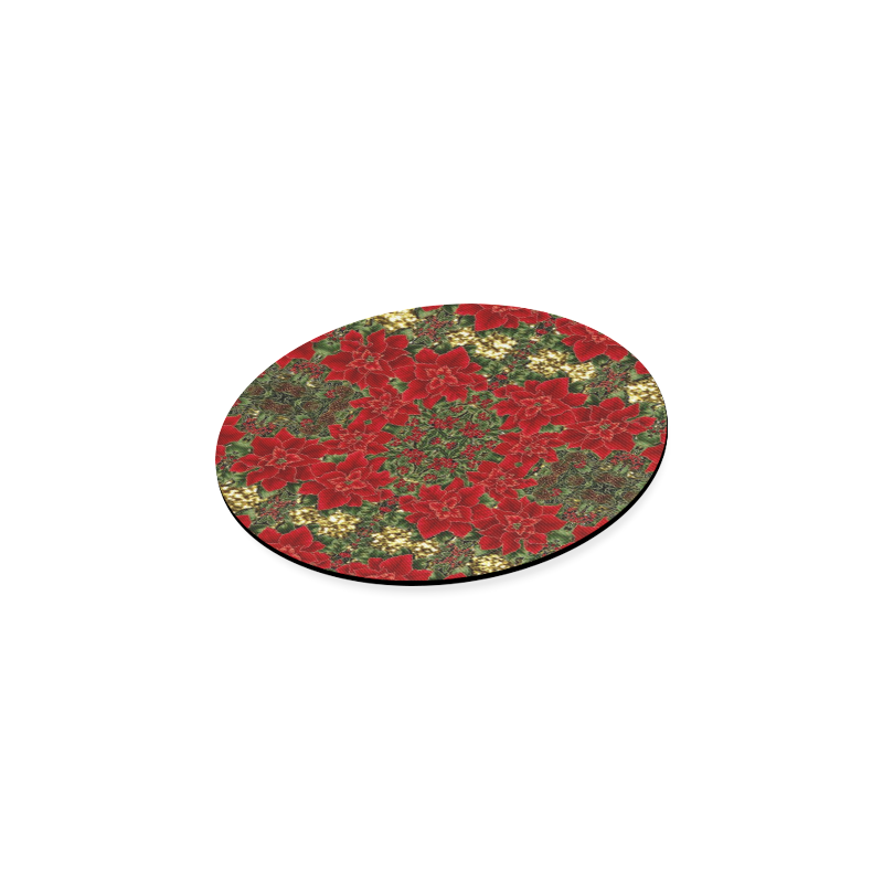 Red & Gold Poinsettia Pattern Round Coaster