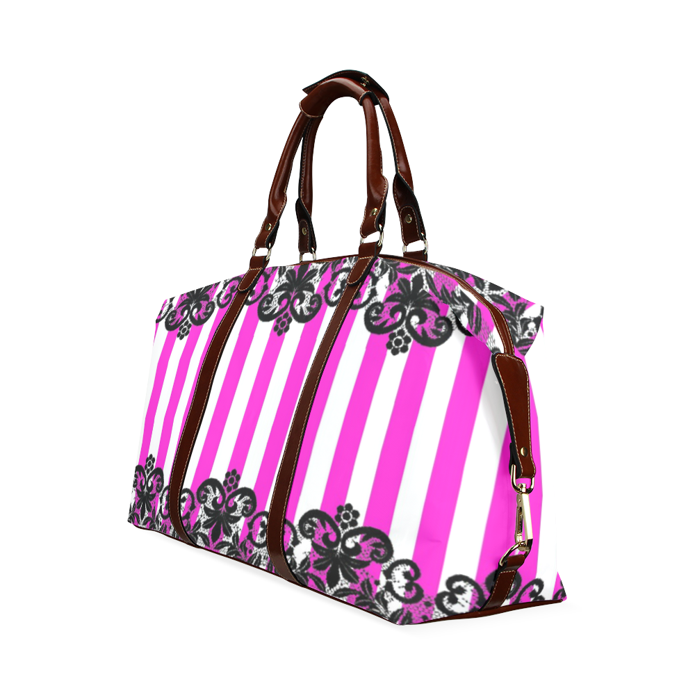 VSPinkStripeLaceIII Pattern Classic Travel Bag (Model 1643) Remake