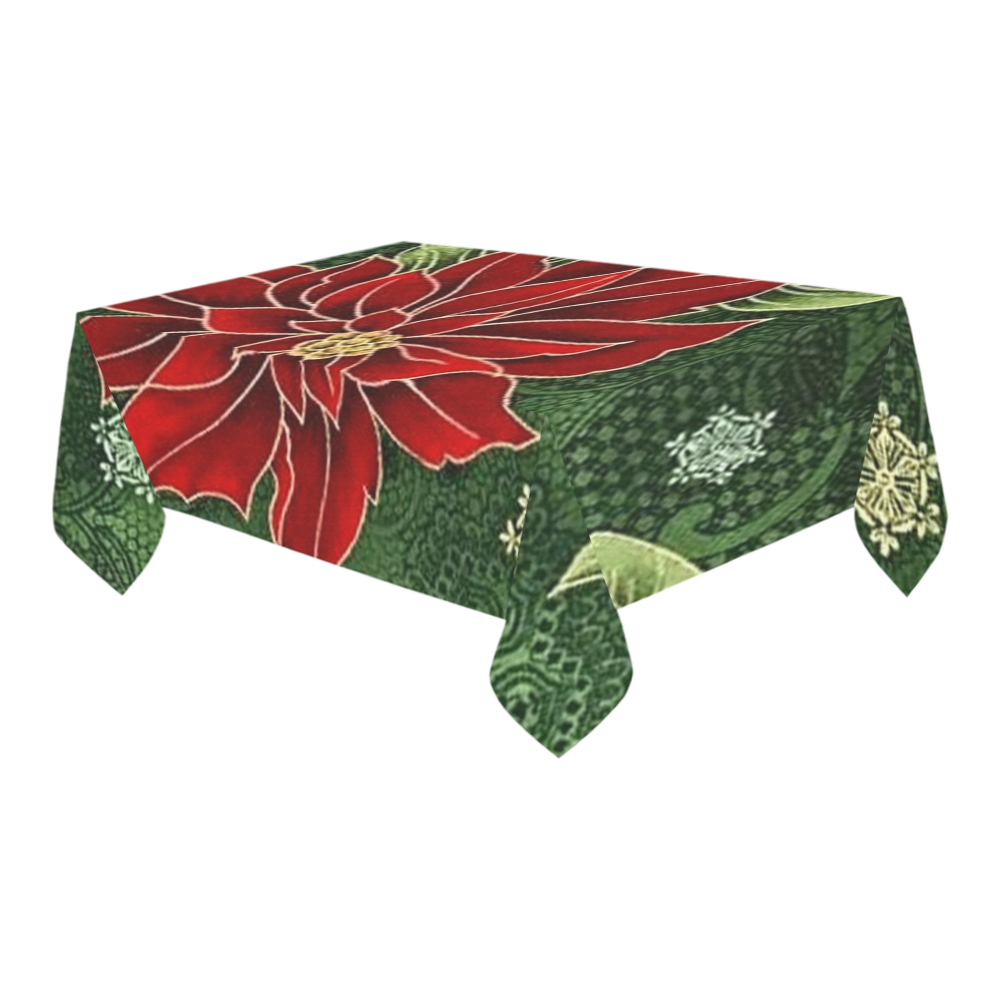 Elegant Christmas Poinsettia Cotton Linen Tablecloth 60" x 90"