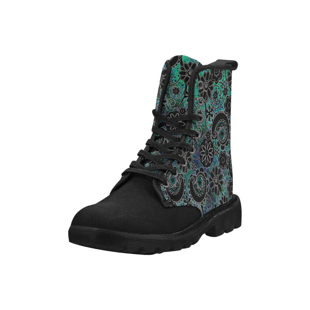 Juleez Print Boots Flower Night Glow Print Martin Boots for Women (Black) (Model 1203H)