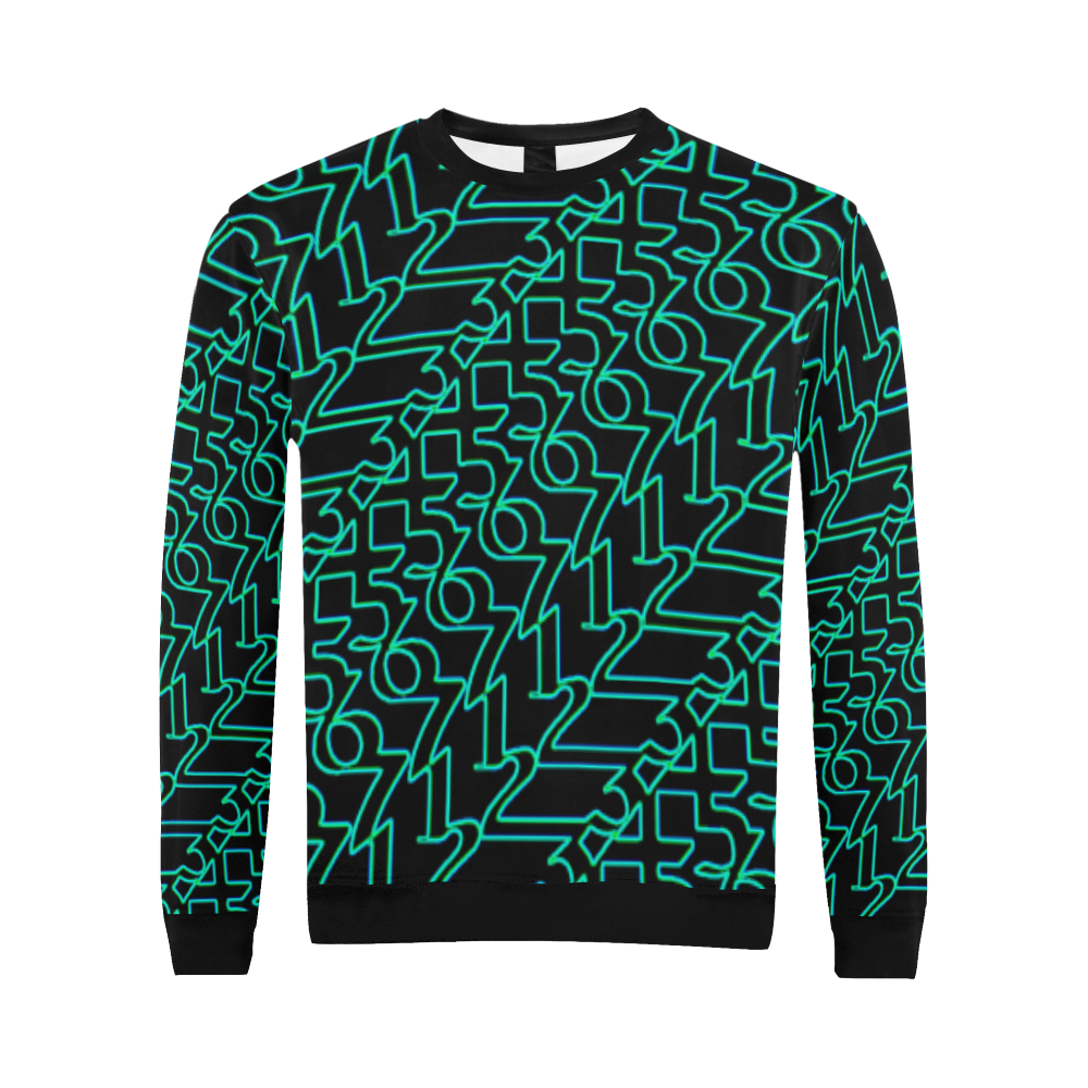 NUMBERS Collection Men 1234567 SweatShirt (neon grn/blk) All Over Print Crewneck Sweatshirt for Men (Model H18)