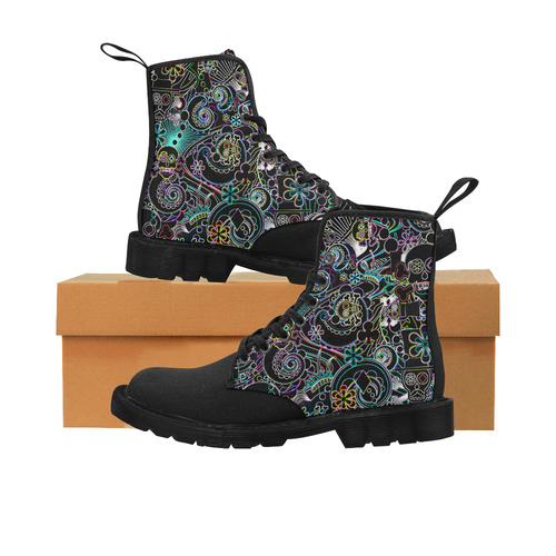 Juleez Fun Print Boots Neon Art Sugar Skull Print Martin Boots for Women (Black) (Model 1203H)