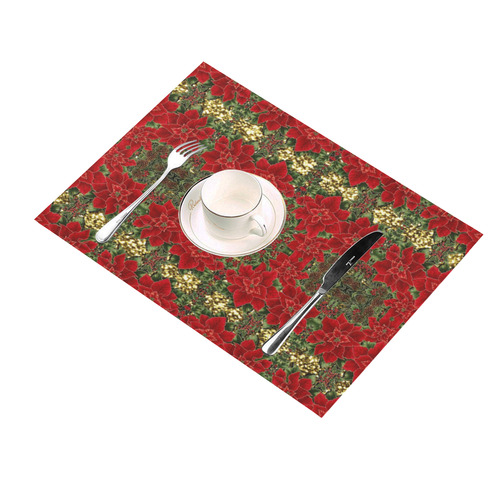 Red & Gold Poinsettia Pattern Placemat 14’’ x 19’’ (Set of 6)