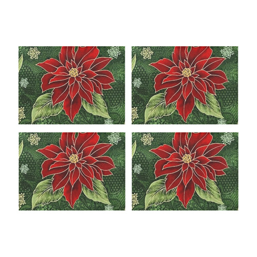 Elegant Christmas Poinsettia Placemat 14’’ x 19’’ (Set of 4)