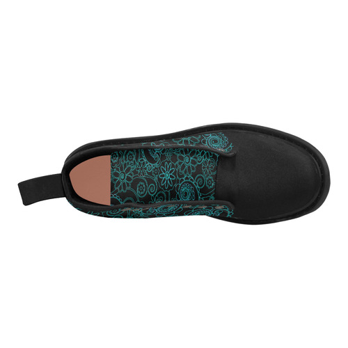 Ladies Girls Print Boots Teal Flowers Martin Boots for Women (Black) (Model 1203H)