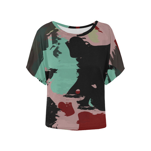 Retro colors texture Women's Batwing-Sleeved Blouse T shirt (Model T44)