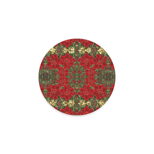 Red & Gold Poinsettia Pattern Round Coaster