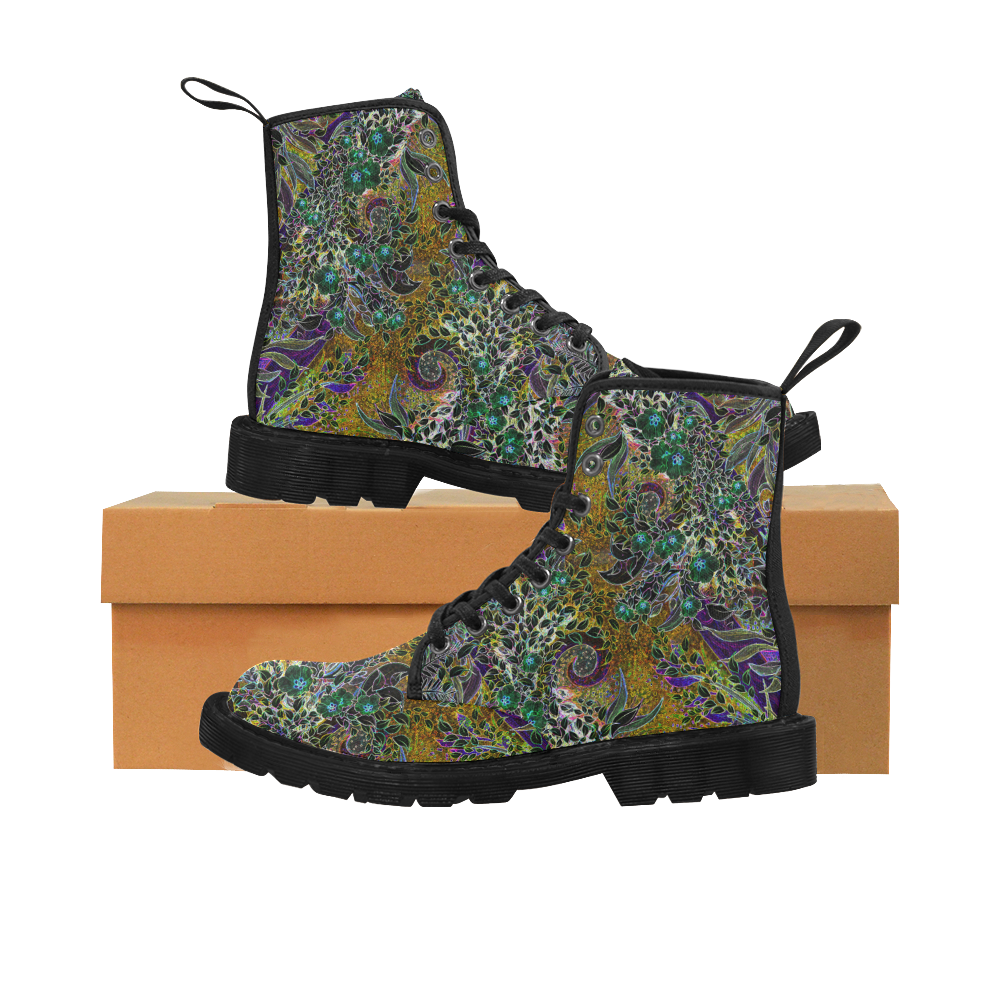 Abstract Neon Flower Print Boots Martin Boots for Women (Black) (Model 1203H)