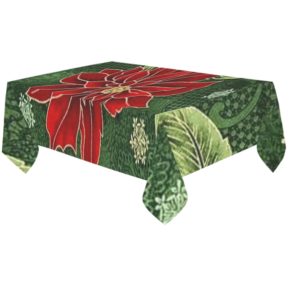 Elegant Christmas Poinsettia Cotton Linen Tablecloth 60"x120"