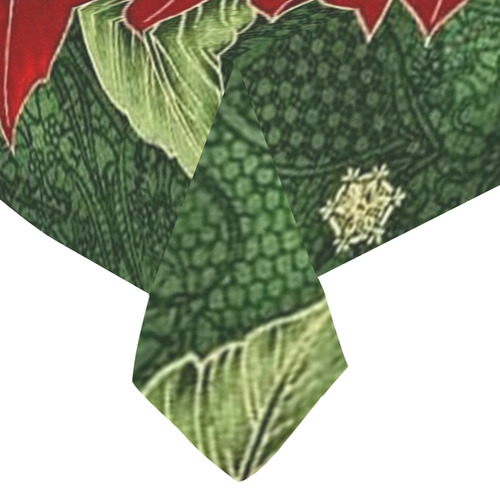 Elegant Christmas Poinsettia Cotton Linen Tablecloth 60"x 84"
