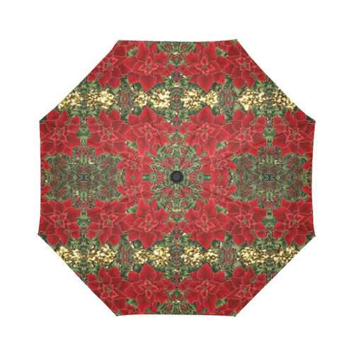 Red & Gold Poinsettia Pattern Auto-Foldable Umbrella (Model U04)